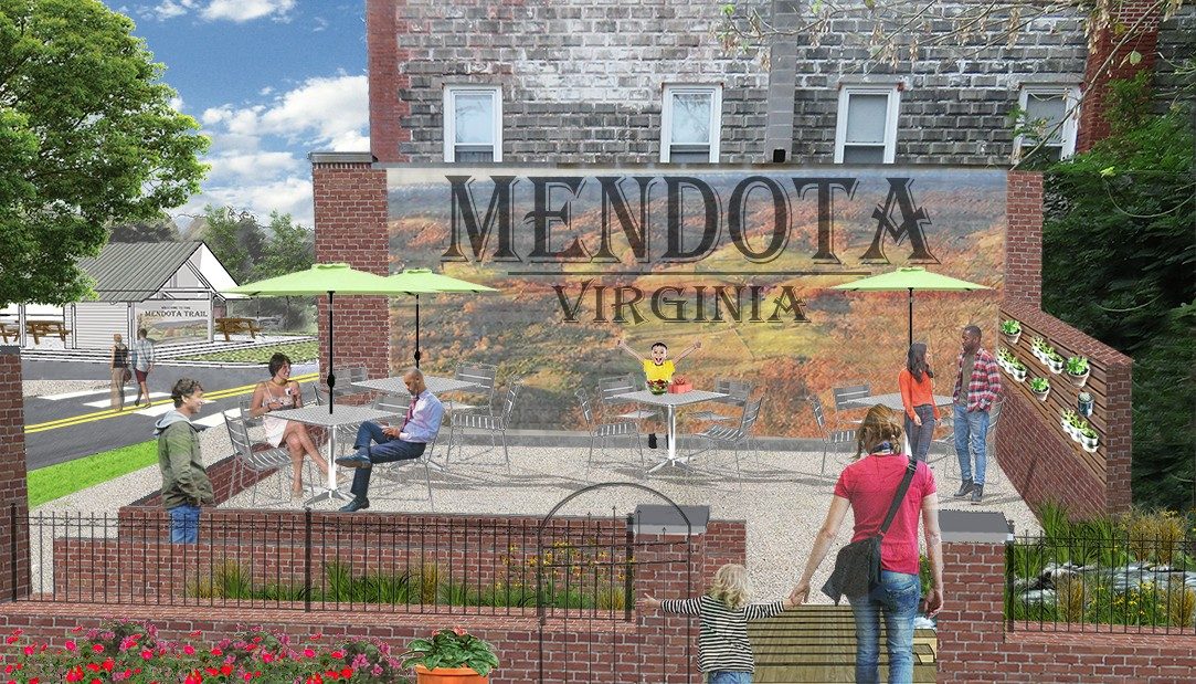 Artist rendering of Mendota Garden wall mural and seating area